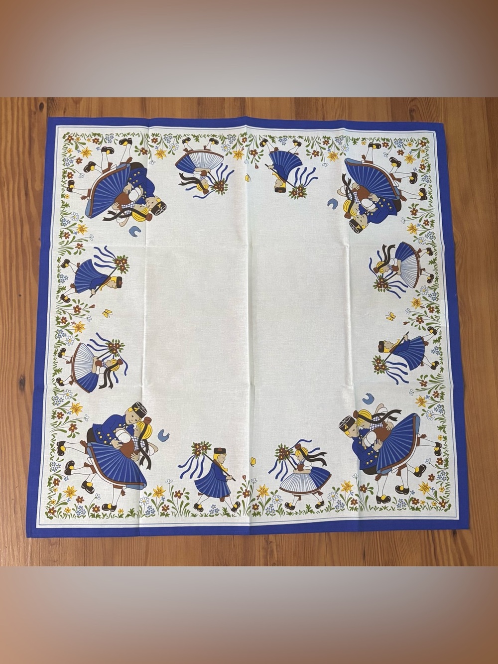 Mid century German Cotton Table Cloth Couple Dancing 30”x30”